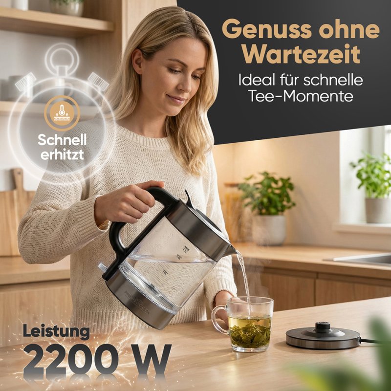 PROFI COOK Bouilloire PC-WKS 1322, verre/acier inoxydable, 1,7 L